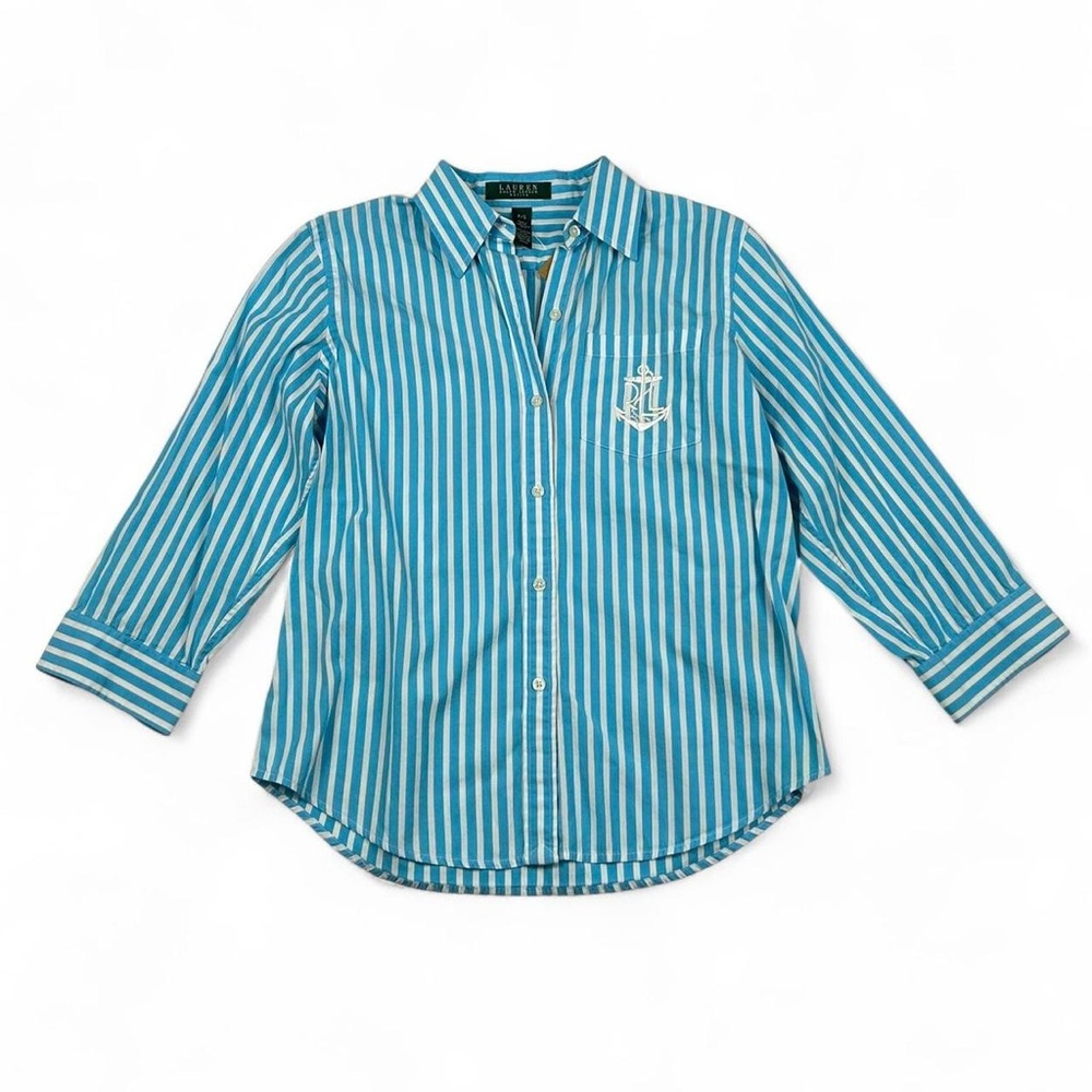 Vintage Ralph Lauren sea blue and white striped button down